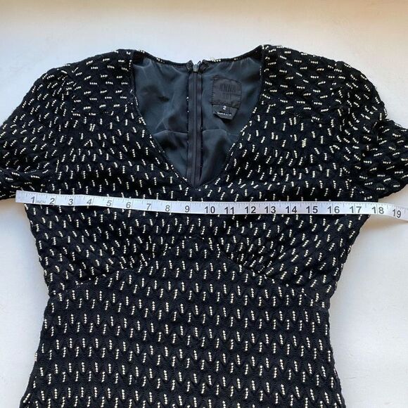 Anna Sui Designer Dress Black & Cream Knit Fit & Flare Midi Vintage Style - Picture 7 of 13